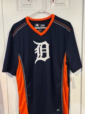 Detroit Tigers Navy & Orange Short Sleeve V-Neck Shirt
